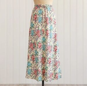 Rollas Linen Pull-On Vintage Inspired Rosette Cottagecore Grannycore Midi Skirt